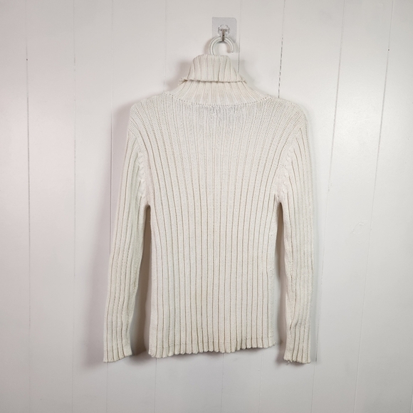 Vintage 90s White Turtleneck Cable Knit Long Sleeve Sweater 1990s Cotton Preppy - Picture 6 of 9